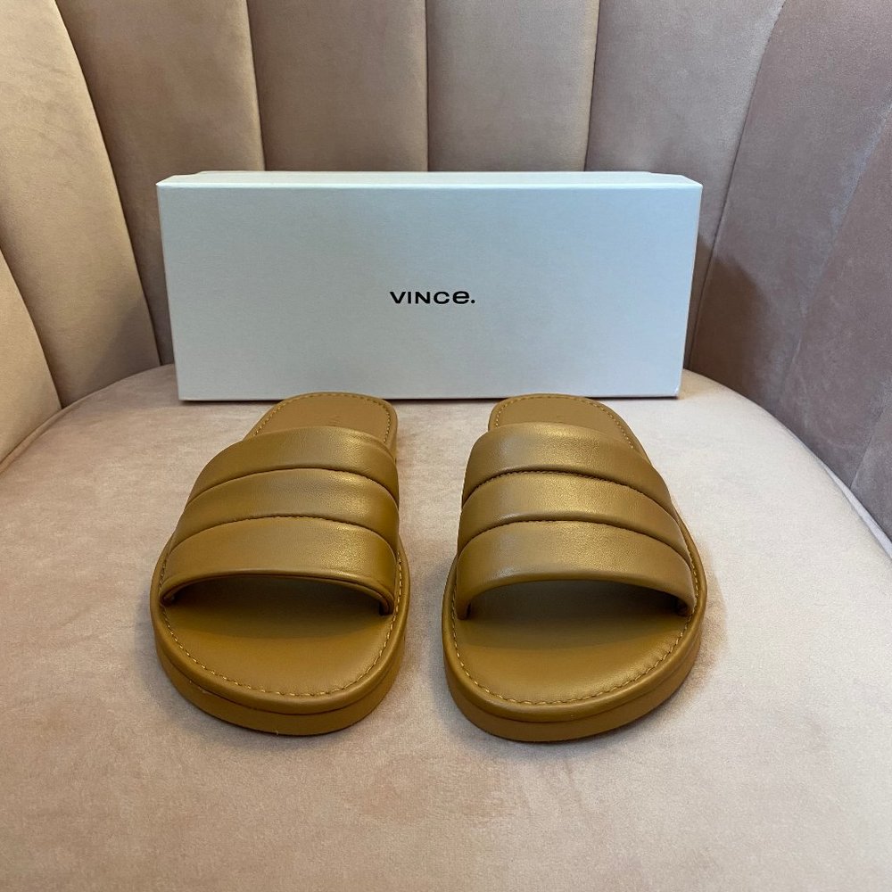 Vince Olina Leather Slip On Sandal, 7.5, Tan